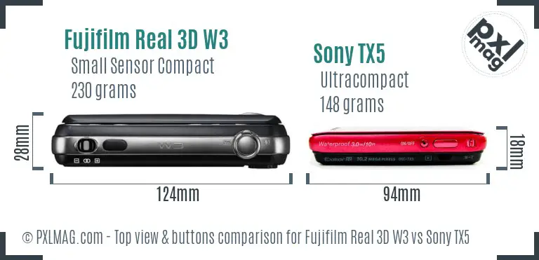 Fujifilm Real 3D W3 vs Sony TX5 top view buttons comparison