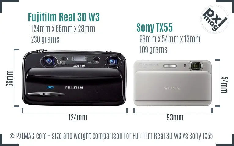 Fujifilm Real 3D W3 vs Sony TX55 size comparison