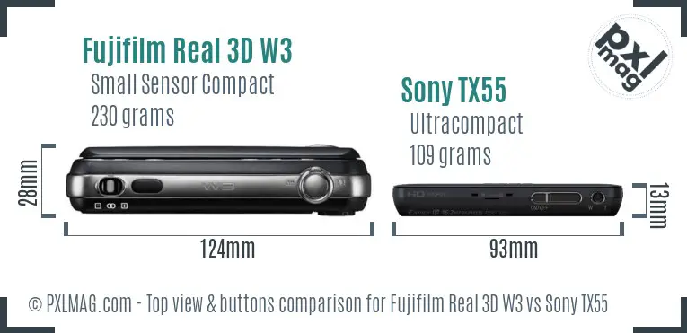 Fujifilm Real 3D W3 vs Sony TX55 top view buttons comparison