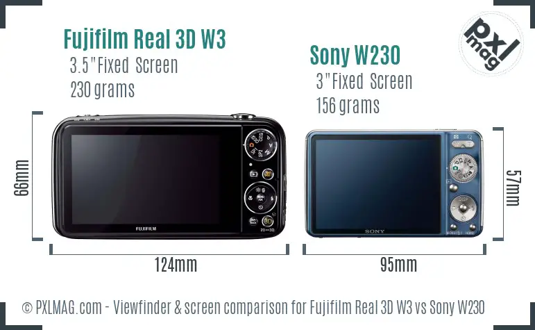 Fujifilm Real 3D W3 vs Sony W230 Screen and Viewfinder comparison Fujifilm Real 3D W3 vs Sony W230 Screen and Viewfinder comparison