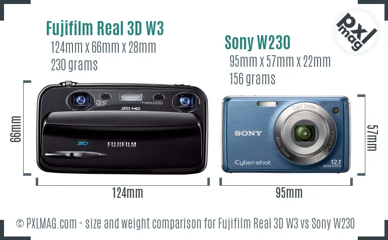Fujifilm Real 3D W3 vs Sony W230 size comparison Fujifilm Real 3D W3 vs Sony W230 size comparison