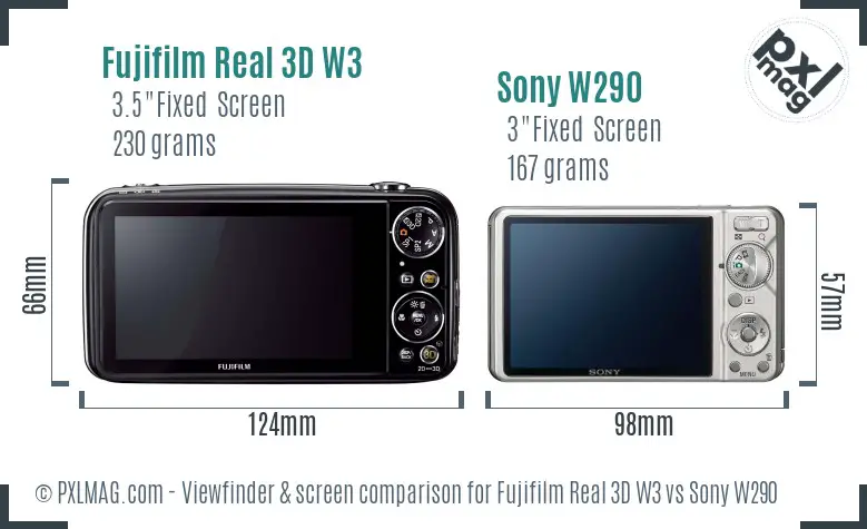 Fujifilm Real 3D W3 vs Sony W290 Screen and Viewfinder comparison