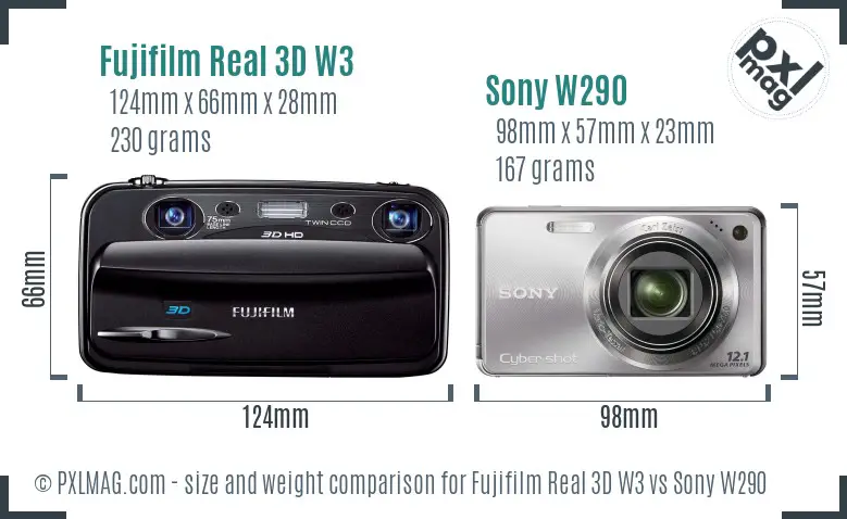 Fujifilm Real 3D W3 vs Sony W290 size comparison