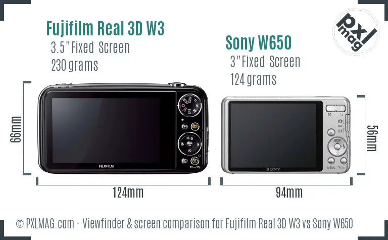 Fujifilm Real 3D W3 vs Sony W650 Screen and Viewfinder comparison
