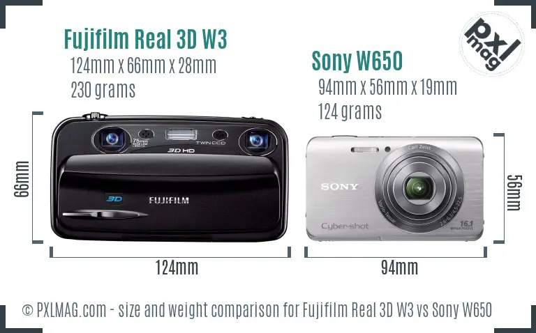 Fujifilm Real 3D W3 vs Sony W650 size comparison