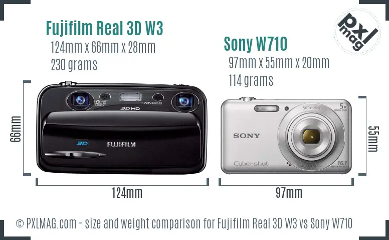 Fujifilm Real 3D W3 vs Sony W710 size comparison
