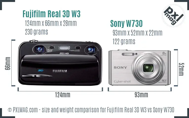 Fujifilm Real 3D W3 vs Sony W730 size comparison