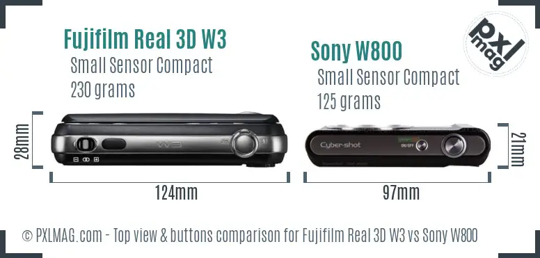 Fujifilm Real 3D W3 vs Sony W800 top view buttons comparison