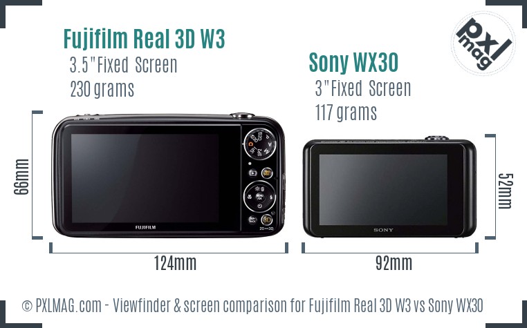 Fujifilm Real 3D W3 vs Sony WX30 Screen and Viewfinder comparison