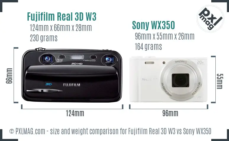 Fujifilm Real 3D W3 vs Sony WX350 size comparison Fujifilm Real 3D W3 vs Sony WX350 size comparison