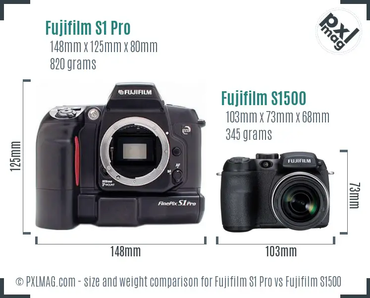 Fujifilm S1 Pro vs Fujifilm S1500 size comparison
