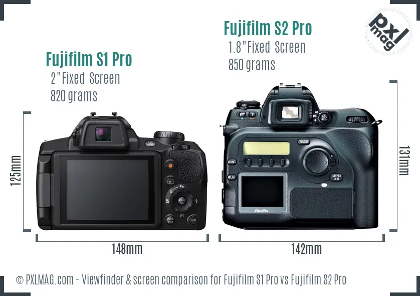Fujifilm S1 Pro vs Fujifilm S2 Pro Screen and Viewfinder comparison