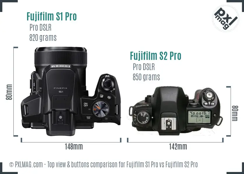 Fujifilm S1 Pro vs Fujifilm S2 Pro top view buttons comparison