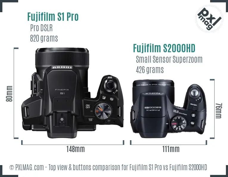 Fujifilm S1 Pro vs Fujifilm S2000HD top view buttons comparison