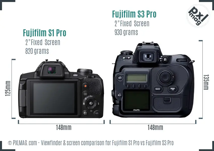 Fujifilm S1 Pro vs Fujifilm S3 Pro Screen and Viewfinder comparison