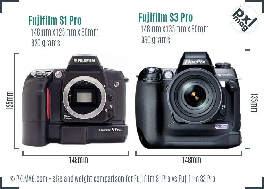 Fujifilm S1 Pro vs Fujifilm S3 Pro size comparison