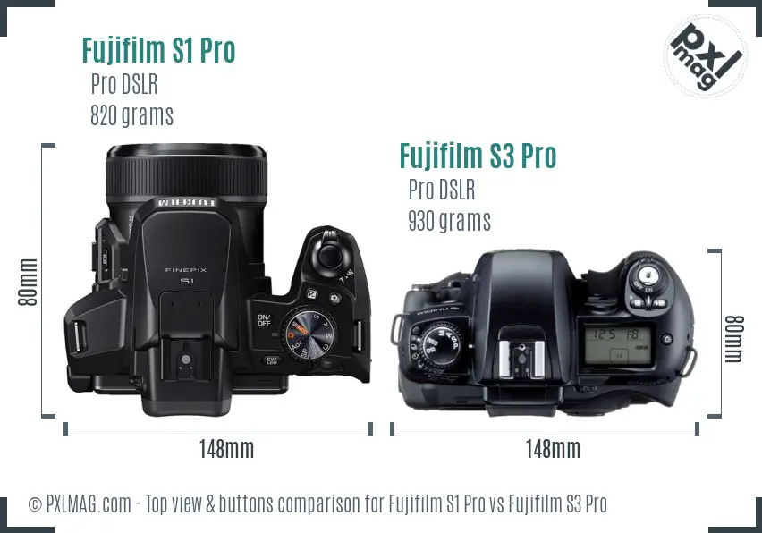 Fujifilm S1 Pro vs Fujifilm S3 Pro top view buttons comparison