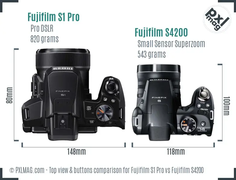 Fujifilm S1 Pro vs Fujifilm S4200 top view buttons comparison