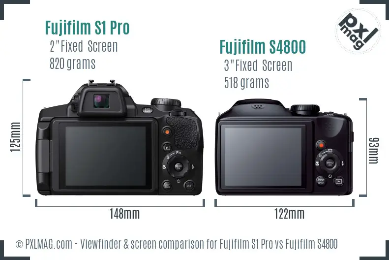 Fujifilm S1 Pro vs Fujifilm S4800 Screen and Viewfinder comparison