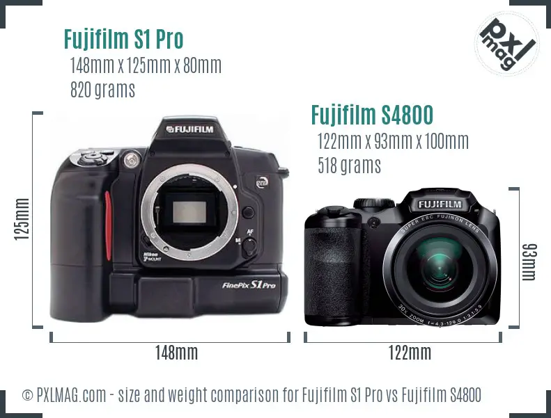 Fujifilm S1 Pro vs Fujifilm S4800 size comparison