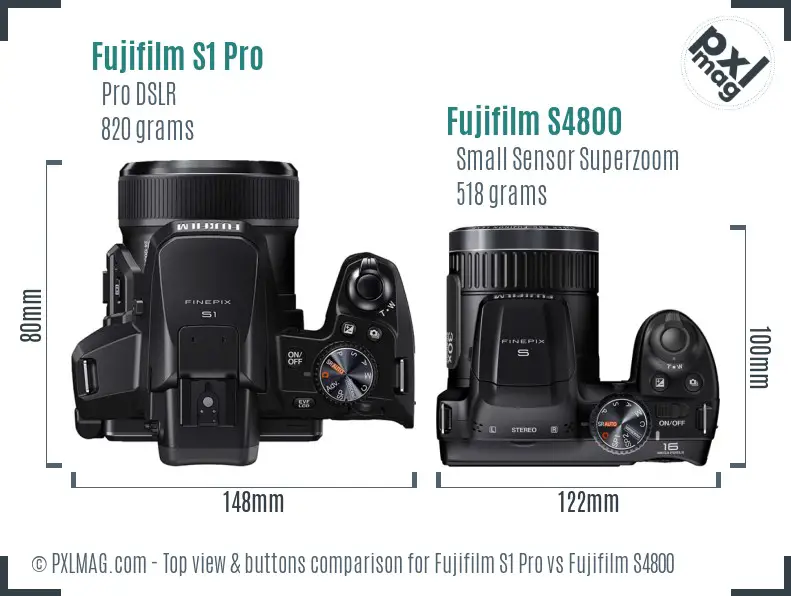 Fujifilm S1 Pro vs Fujifilm S4800 top view buttons comparison