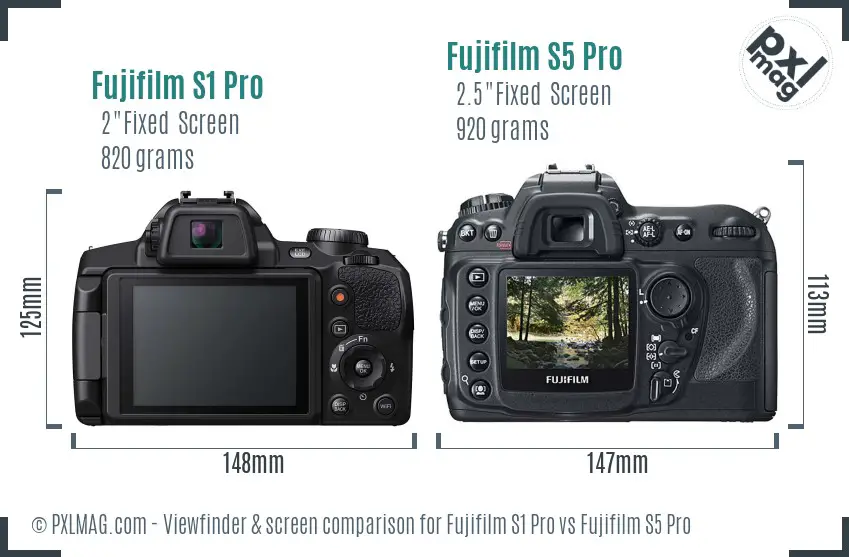 Fujifilm S1 Pro vs Fujifilm S5 Pro Screen and Viewfinder comparison