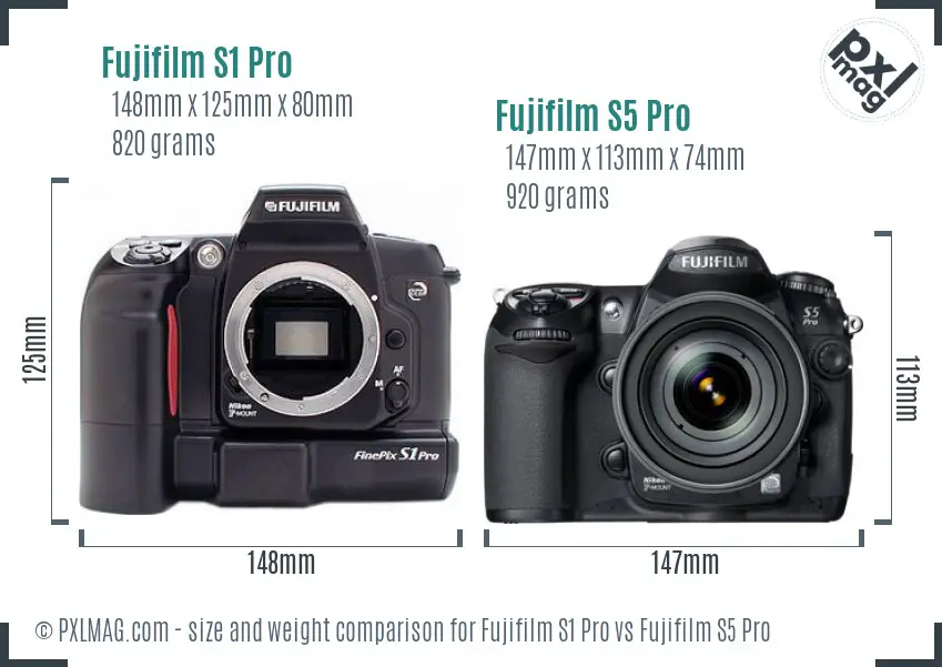 Fujifilm S1 Pro vs Fujifilm S5 Pro size comparison