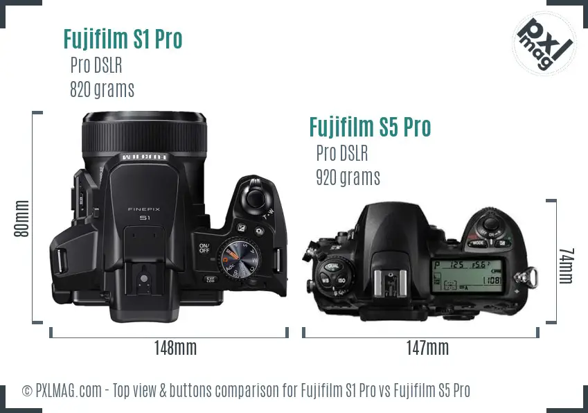 Fujifilm S1 Pro vs Fujifilm S5 Pro top view buttons comparison
