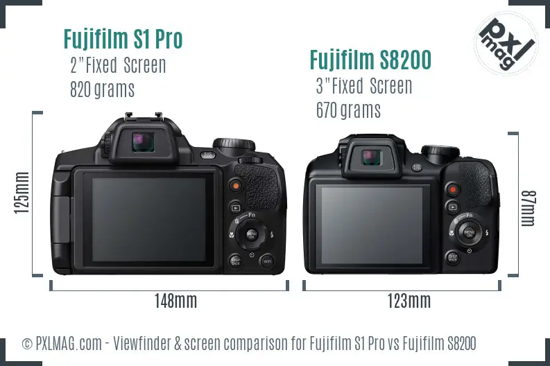 Fujifilm S1 Pro vs Fujifilm S8200 Screen and Viewfinder comparison