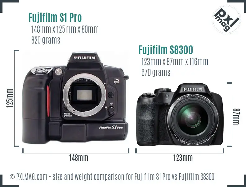 Fujifilm S1 Pro vs Fujifilm S8300 size comparison