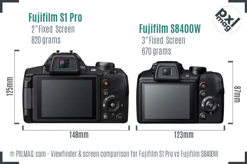 Fujifilm S1 Pro vs Fujifilm S8400W Screen and Viewfinder comparison