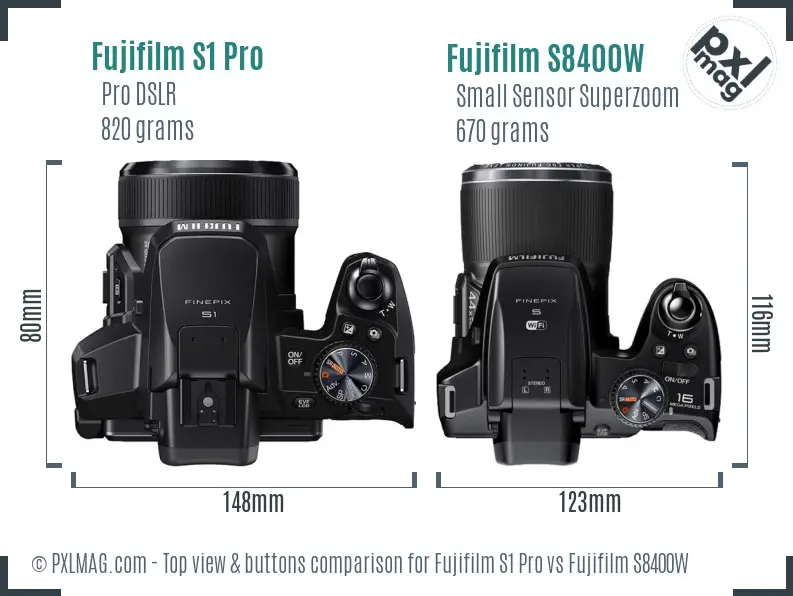 Fujifilm S1 Pro vs Fujifilm S8400W top view buttons comparison