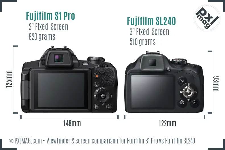 Fujifilm S1 Pro vs Fujifilm SL240 Screen and Viewfinder comparison