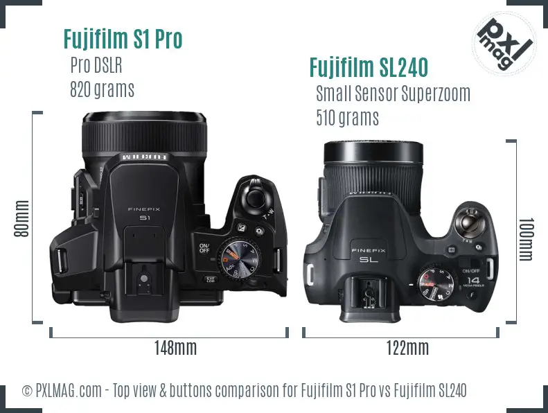 Fujifilm S1 Pro vs Fujifilm SL240 top view buttons comparison