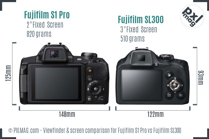 Fujifilm S1 Pro vs Fujifilm SL300 Screen and Viewfinder comparison