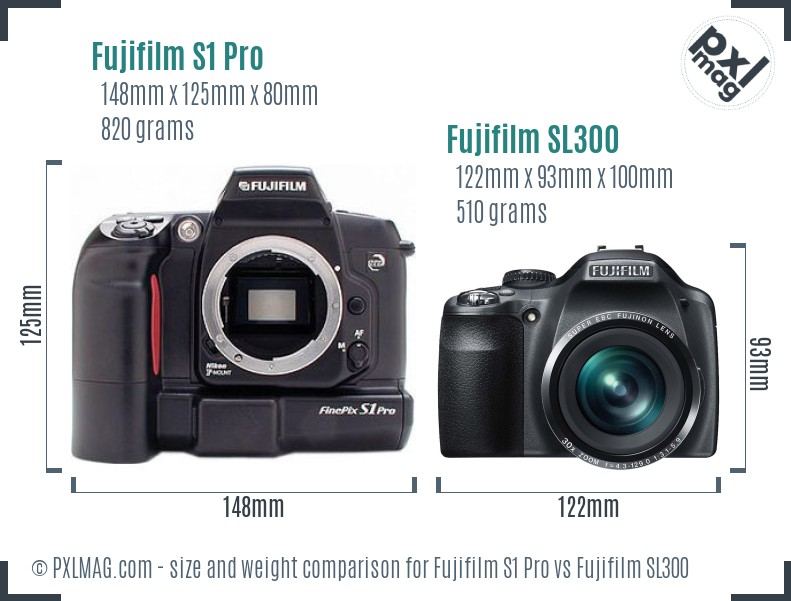 Fujifilm S1 Pro vs Fujifilm SL300 size comparison Fujifilm S1 Pro vs Fujifilm SL300 size comparison