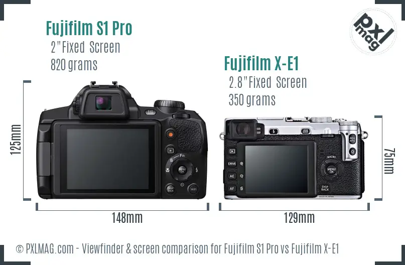 Fujifilm S1 Pro vs Fujifilm X-E1 Screen and Viewfinder comparison