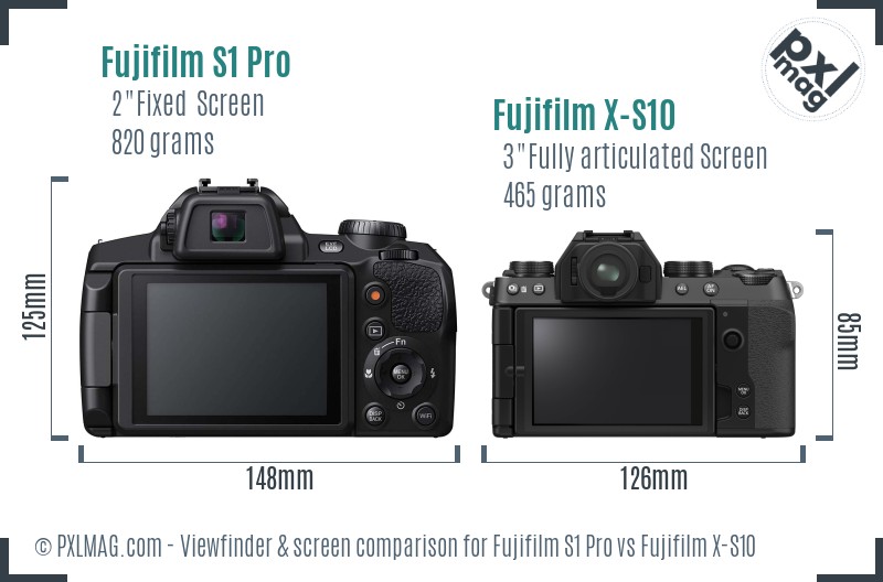 Fujifilm S1 Pro vs Fujifilm X-S10 Screen and Viewfinder comparison