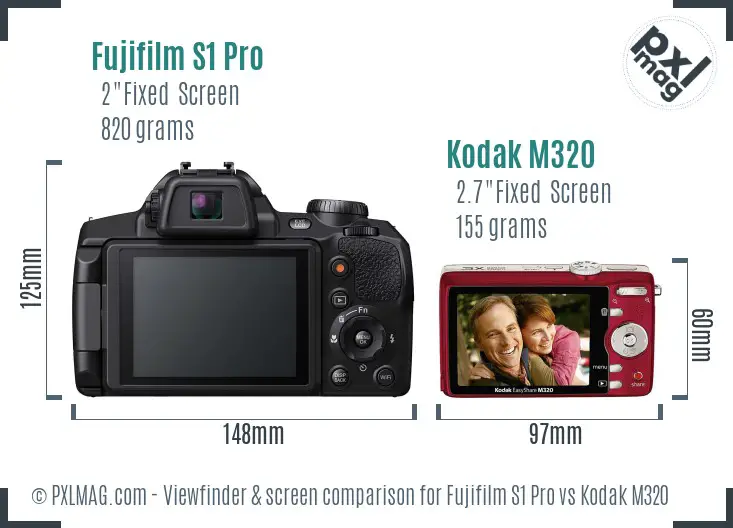 Fujifilm S1 Pro vs Kodak M320 Screen and Viewfinder comparison