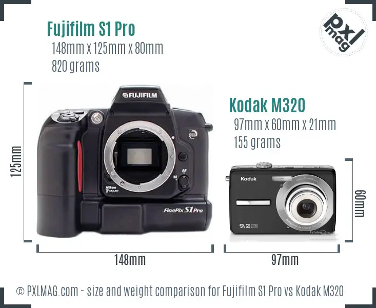 Fujifilm S1 Pro vs Kodak M320 size comparison