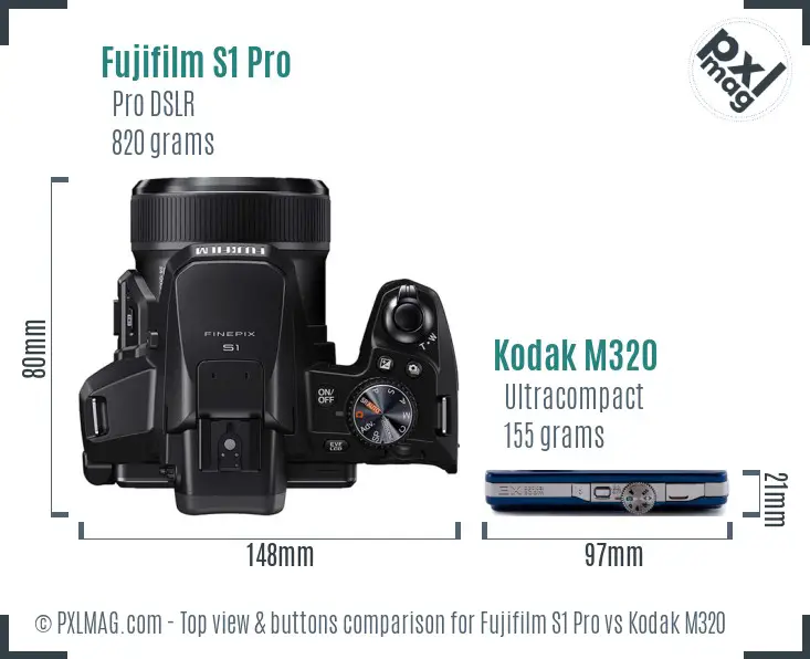 Fujifilm S1 Pro vs Kodak M320 top view buttons comparison