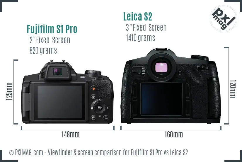 Fujifilm S1 Pro vs Leica S2 Screen and Viewfinder comparison