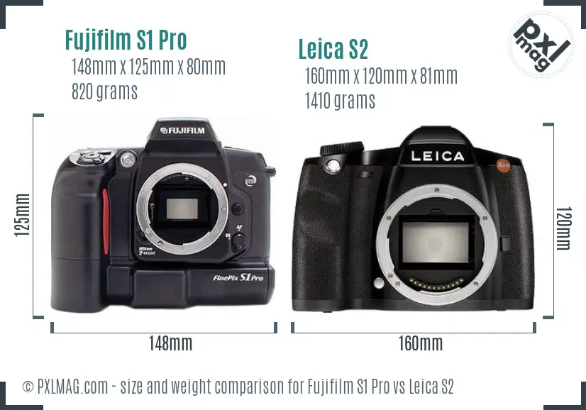 Fujifilm S1 Pro vs Leica S2 size comparison