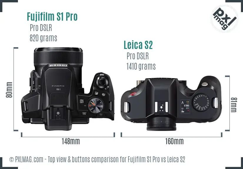 Fujifilm S1 Pro vs Leica S2 top view buttons comparison