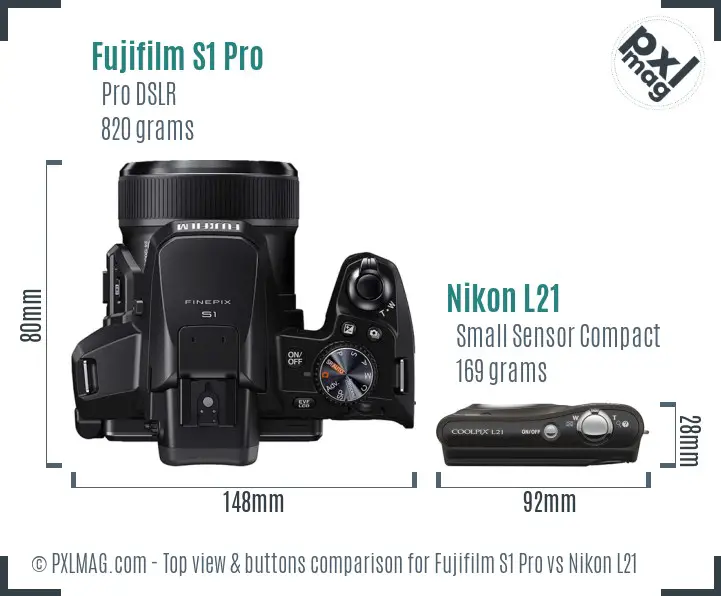 Fujifilm S1 Pro vs Nikon L21 top view buttons comparison