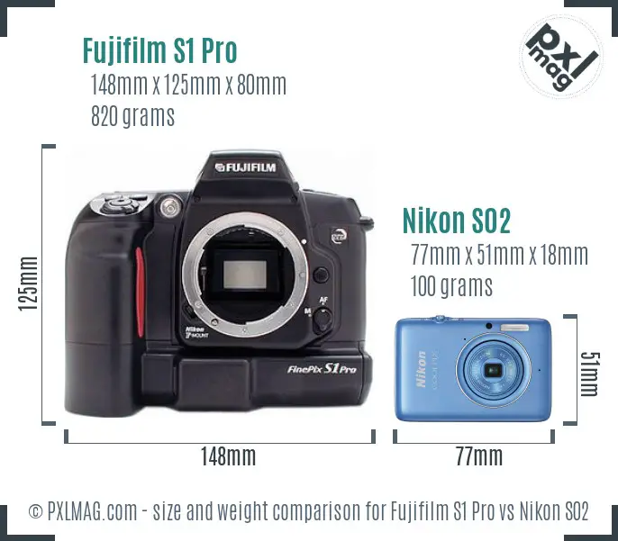 Fujifilm S1 Pro vs Nikon S02 size comparison