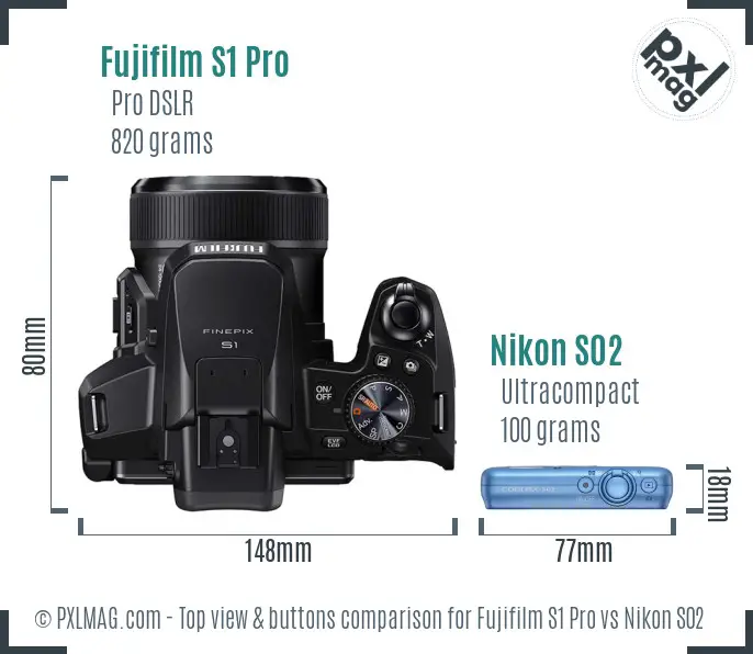 Fujifilm S1 Pro vs Nikon S02 top view buttons comparison