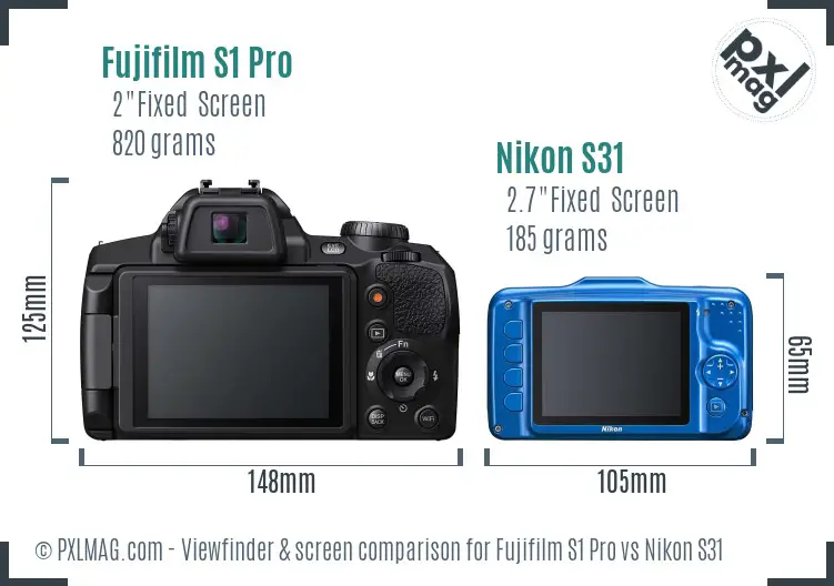 Fujifilm S1 Pro vs Nikon S31 Screen and Viewfinder comparison