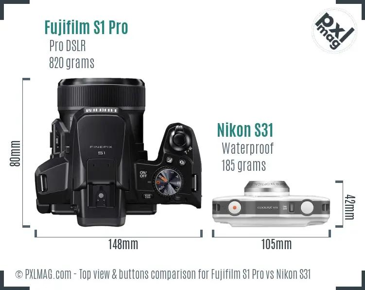 Fujifilm S1 Pro vs Nikon S31 top view buttons comparison