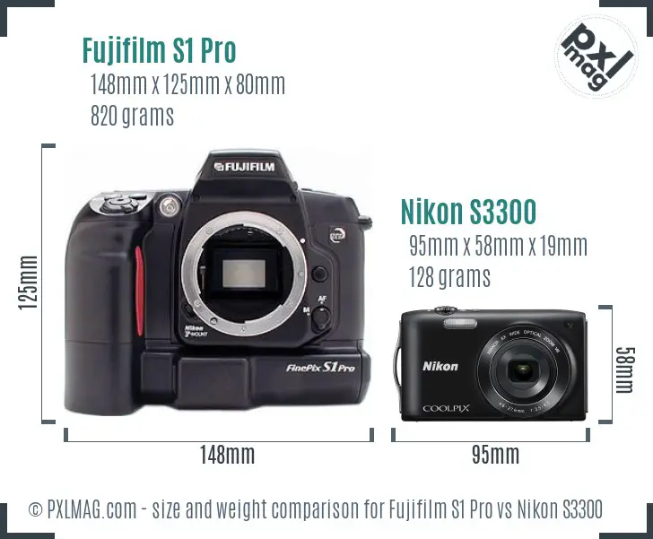 Fujifilm S1 Pro vs Nikon S3300 size comparison